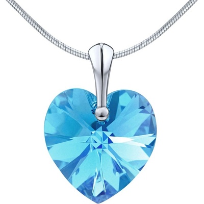 SILVEGO stříbrný přívěsek Srdce Aquamarine 14mm se Swarovski Crystals LSW015P