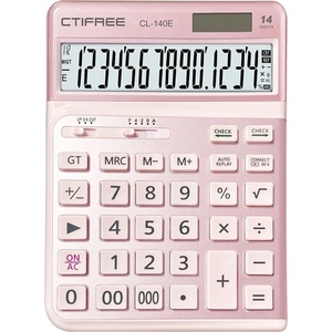 CTIFREE CL-140E PINK розов ергономичен калкулатор, 145x198mm, 14 цифри, двойно захранване, 2 години гаранция (CL-140E PINK) Калкулатори