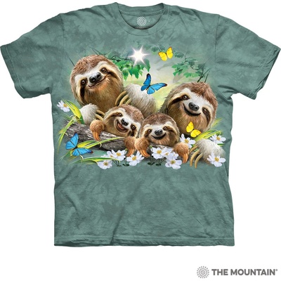 The Mountain pánske batikované tričko Sloth Family Selfie zelené