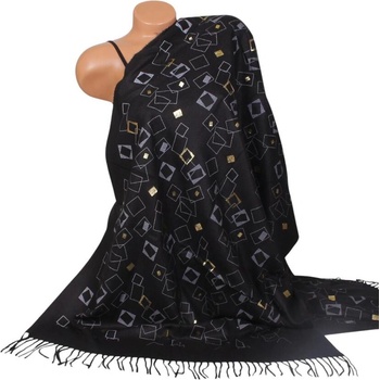 Дамски кашмирен шал в черно с фигури
