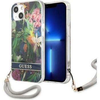 GUESS Кейс Guess GUHCP13SHFLSB за iPhone 13 mini 5.4"", небесносин, твърд, Flower Strap (GUE001978-0)