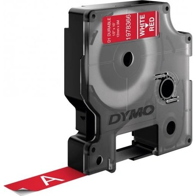 Dymo D1 1978366, 12mm x 3 m, biela tlač/červený podklad, permanentní vinylová, originálna páska