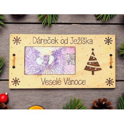 Dřevěná dárková karta/přání od Ježíška stromeček