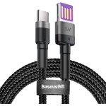 Baseus - Кабел за данни Cafule Series Metal (CATKLF-PG1) - USB към Type-C, Бързо зареждане, 40W, 5A, Найлонова оплетка, Велкро, 1 м - Черен