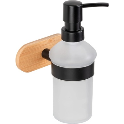 WENKO Черно-естествена самозалепващ стъклен диспенсер за сапун 300 ml Orea Bamboo - Wenko (25365100)