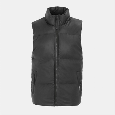 Firetrap Елек Firetrap Men's Faux Leather Stand Collar Sleeveless Padded Gilet - Black
