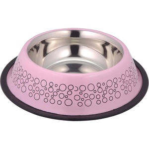 Anipro Bubbles No Slip - Метална купа с неплъзгащо дъно за храна и вода за кучета, розова 23 см, 900 мл