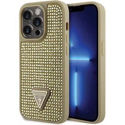 GUESS iPhone 14 Pro 6, 1" златен твърд калъф Rhinestone Triangle (GUHCP14LHDGTPD)