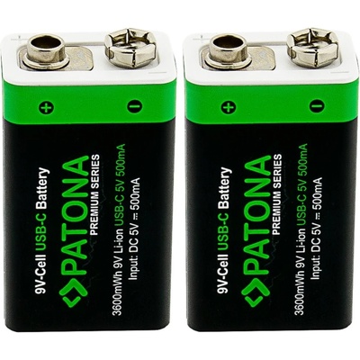 PATONA nabíjecí baterie 6F22/LR22 Li-lon 400mAh 9V s USB-C nabíjením, 2ks v balení – Zboží Živě