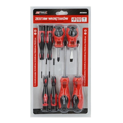 AWTools Комплект отвертки AwTools, 8 бр, CrV S2 стомана, ергономични (AW36809)