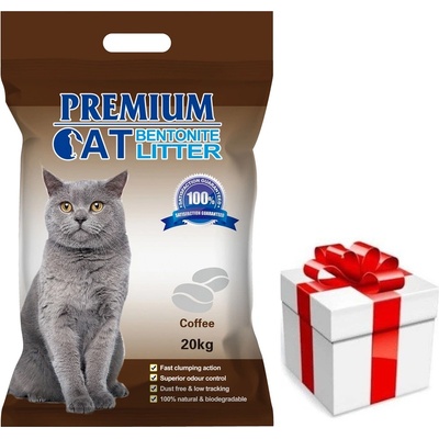 Premium Cat Премиум котешка тоалетна с бентонит - Кафе за котки 20 кг + безплатна изненада за котката
