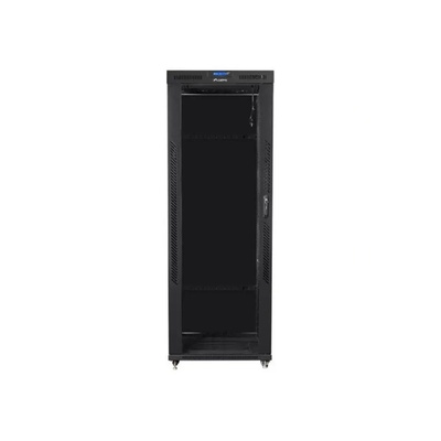 Lanberg стелажен шкаф 19" свободностоящ 42U/800x800 (плосък пакет) със стъклена врата LCD черен v2 (ff01-8842-12bl)