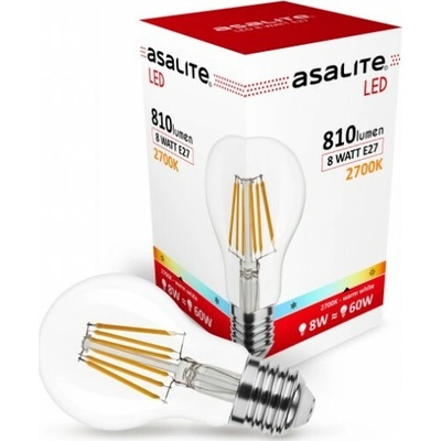 Asalite ASAL0124 LED žiarovka E27 8 W filament klasická banka sklenená K 4000