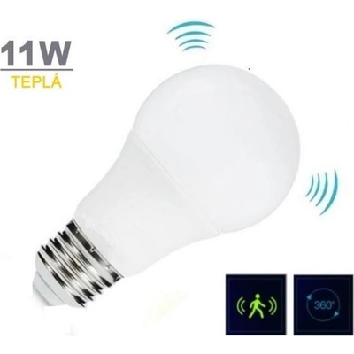 LED21 LED žárovka E27 11W s mikrovlným soumrakovým a pohybovým senzorem, CCD, 1055lm TEPLÁ