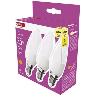 Emos LED žárovka Classic svíčka E14 4,2 W 40 W 470 lm teplá bílá 3 ks