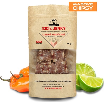 Usušil & Syn 100% Jerky Chipsy Vepřové Habanero a Limetka XL 0,5 kg