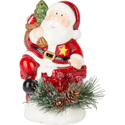 MagicHome Dekorácia Vianoce Santa s čečinou LED terakota 10x8,2x13,7 cm