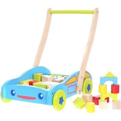 Eco Toys Drevený vozík s drevenými kockami - Autíčko