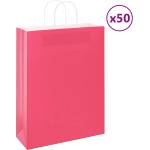 vidaXL Хартиени торбички 50 бр с дръжки розови 32x12x42 см (4101662)