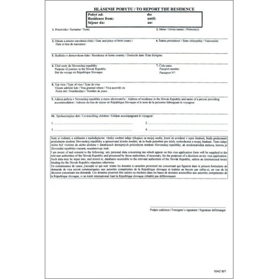 Igaz 921 Hlásenie pobytu, formát A4, 1 list