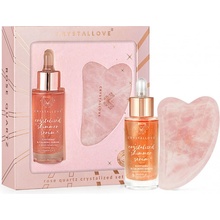 Crystallove Rose Quartz Crystalized Set Pleťové sérum s růžovým křemenem a bisabololem 30 ml + Kámen Gua Sha