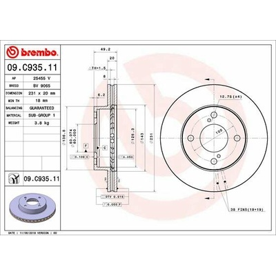 BREMBO brzdový kotúč 09.C935.11, súprava 2 ks