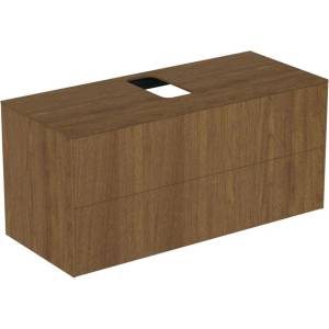 Ideal Standard Atelier Conca стенен долен шкаф, цвят тъмно орехово покритие, 2 чекмеджета и плот с централен изрез 120 см (T3943Y5)