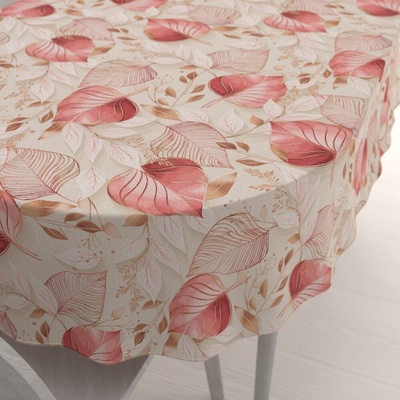 Biante Dekoračný oválny obrus Leona LN-172 Ružovo-vínové listy na režnom 50x100 cm