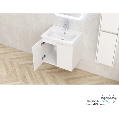 Inter Ceramic Долен конзолен pvc шкаф за баня bg 6046w +умив. 5955 бял/смола