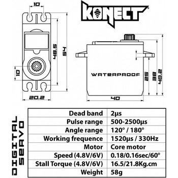 KONECT 21 kg WATERPROOF Digital servo 21kg-0,16s/60° KN-2113LVWP