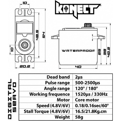 KONECT 21 kg WATERPROOF Digital servo 21kg-0,16s/60° KN-2113LVWP