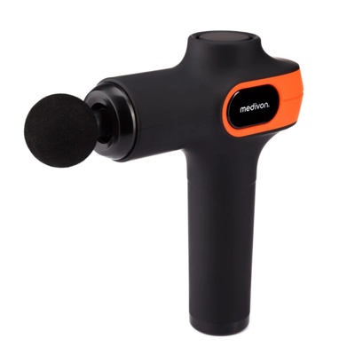 Medivon Масажен пистолет Medivon Gun Vital, 18W, Перкусионен/вибрационен масаж, 6 масажни глави, Загряване, Лимфен дренаж, Стягане, Черен/оранжев (Gun Vital)