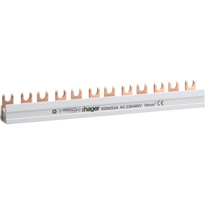 Hager KDN263A Hřeben.přípojnice 10mm² k 6ks 2pól. chráničů