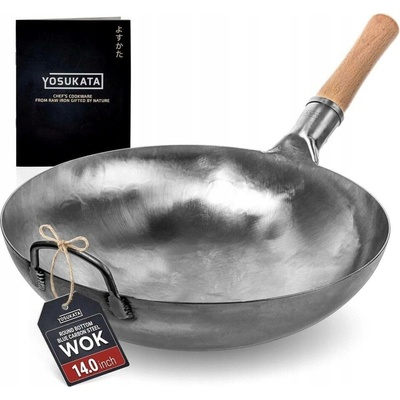 Wok z uhlíkové oceli YOSUKATA stříbrný 36cm kulaté dno