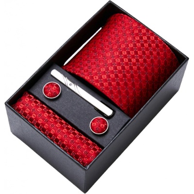 Dárková sada kravata kapesníček spona a manžetové knoflíčky A80 červená