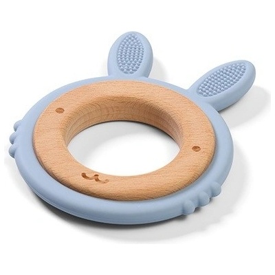 BabyOno drevené silikon hryzátko Bunny modrá