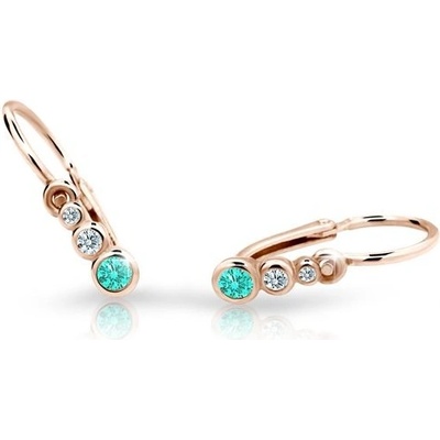 Danfil dětské náušnice C2255 z růžového zlata s kamínky Mint Green zapínání brizura