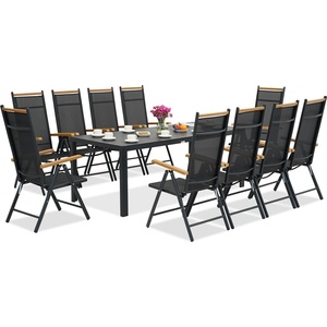 Garden Point Алуминиеви градински мебели polywood Verona Wood с голяма маса за 10 души Garden Point черни (GAP1200SD-10)