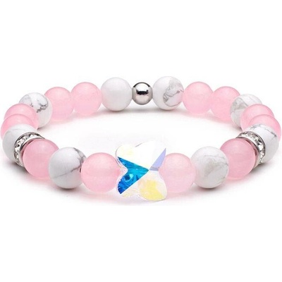 BudNej minerální náramek MOTÝL Swarovski z howlitu a jadeitu MN1136