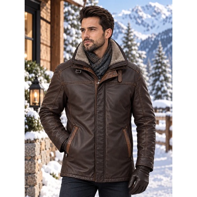 Max Original Leather pánska kožená bunda 8062 FUR brown-03 Brown