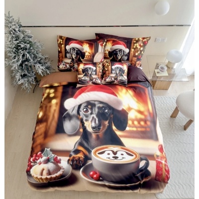 TiaHome 3 dielne Vianočné flanel obliečky 3D polycotton Christmas Dogs 200x140 90x70