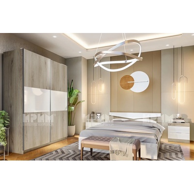 Bogdan Furniture I Спален комплект модел 7070 за матрак 160/200, Сонома арвен/Бял гланц