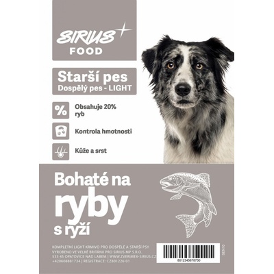 Sirius Food Super Premium starší- Adult Light ryba s rýží 1,5 kg