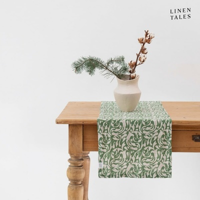 Linen Tales Ľanový behúň Evergreen Damask 40x200cm