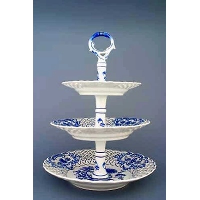 Cibulák – Etažér 3-dielny, prelamované taniere 18cm /24cm /27cm – originál cibuľový porcelán