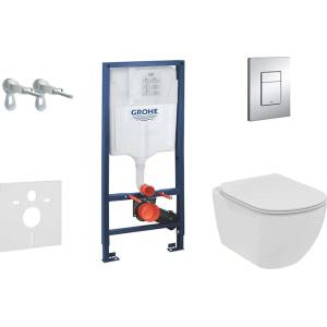 GROHE Rapid SL - Комплект от предстена инсталация, тоалетна чиния и седалка Tesi, с функция „softclose, без ръб, бутони Skate Cosmopolitan, хром 38528SET-KE (38528SET-KE)