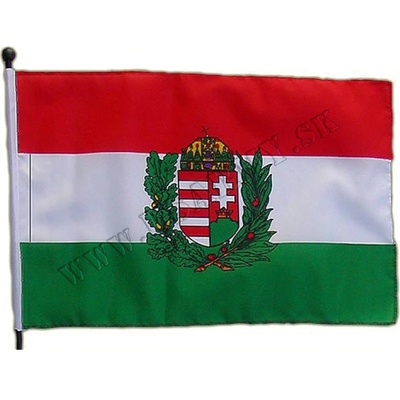VLAJKA MALÁ NA PALIČKE Z PLASTU - MAĎARSKO S ERBOM A 2 VETVIČKAMI 45 x 30 cm
