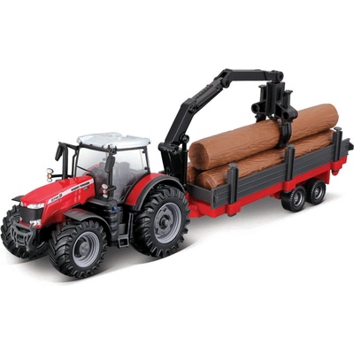 Bburago 10cm Farm Traktor na setrvačník s vlečkou Massey Ferguson 8740S