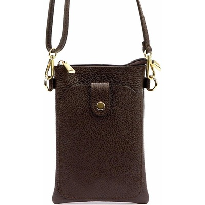 Dvouoddílová malá tmavěhnědá kožená crossbody kabelka pouzdro na mobil Luka no. 070