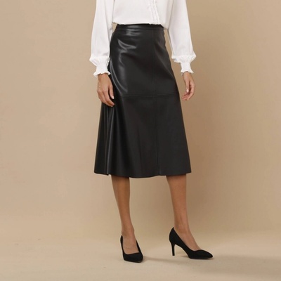 Rozšírená koženková midi sukňa čierna